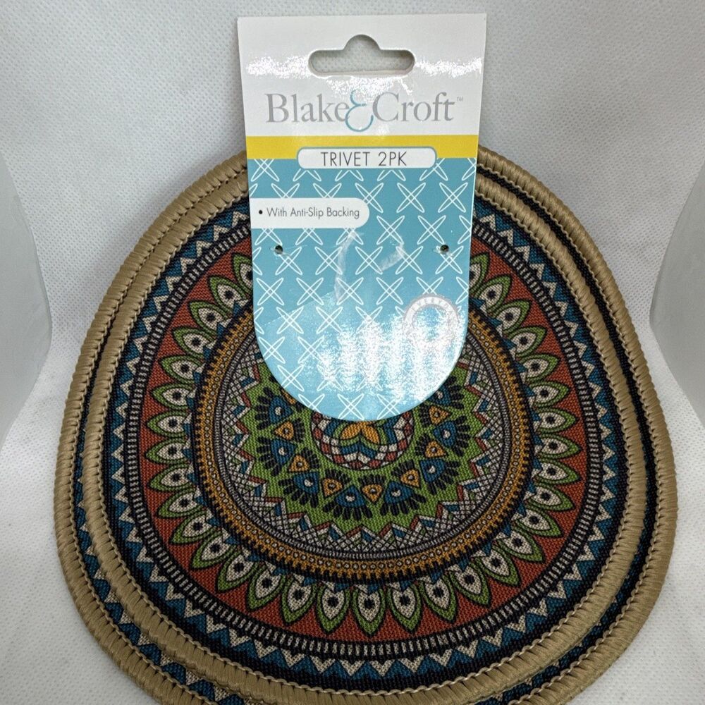 Blake & Croft 2-Pack 7in Fabric Trivets Heat Resistant Anti-Slip Geometric